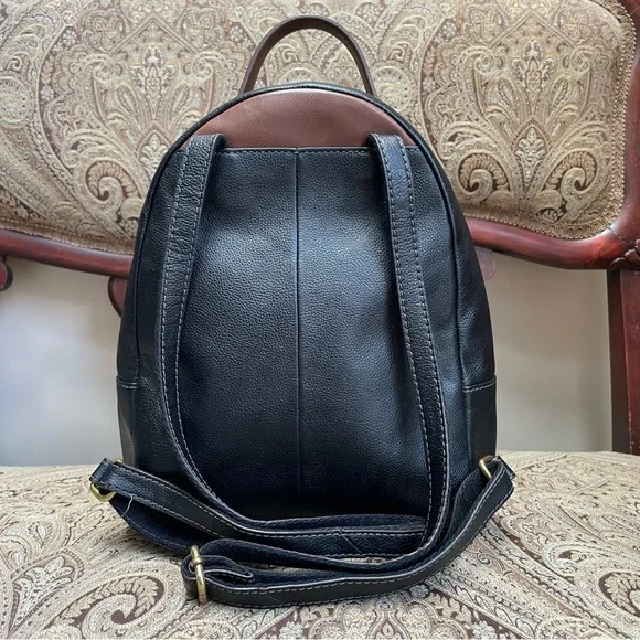 Fossil Felicity Backpack Black Pebbled Leather Brown Top Handle Mini Bag - Picture 5 of 16